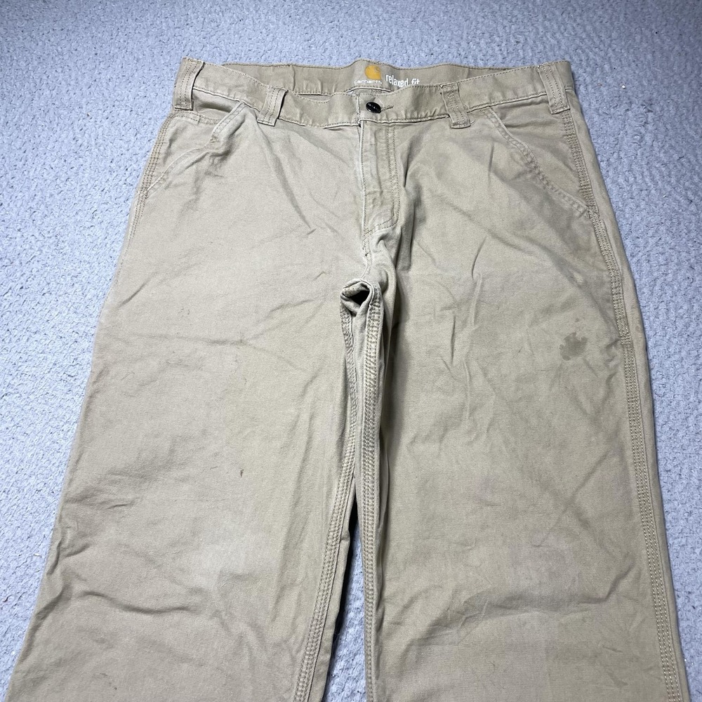 Carhartt Pants Mens 34x30 Beige Relaxed Fit Stretch Canvas Carpenter Workwear - Picture 3 of 13